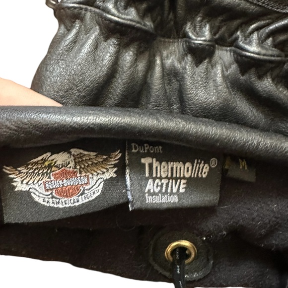 HARLEY DAVIDSON Gloves EMBROIDERED LEATHER HEATED GLOVES UNISEX Size Medium Blk - Picture 4 of 5